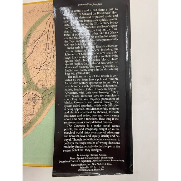 The Covenant by James Michener – G+ Historical Fiction Hardcover DJ - Picture 4 of 8